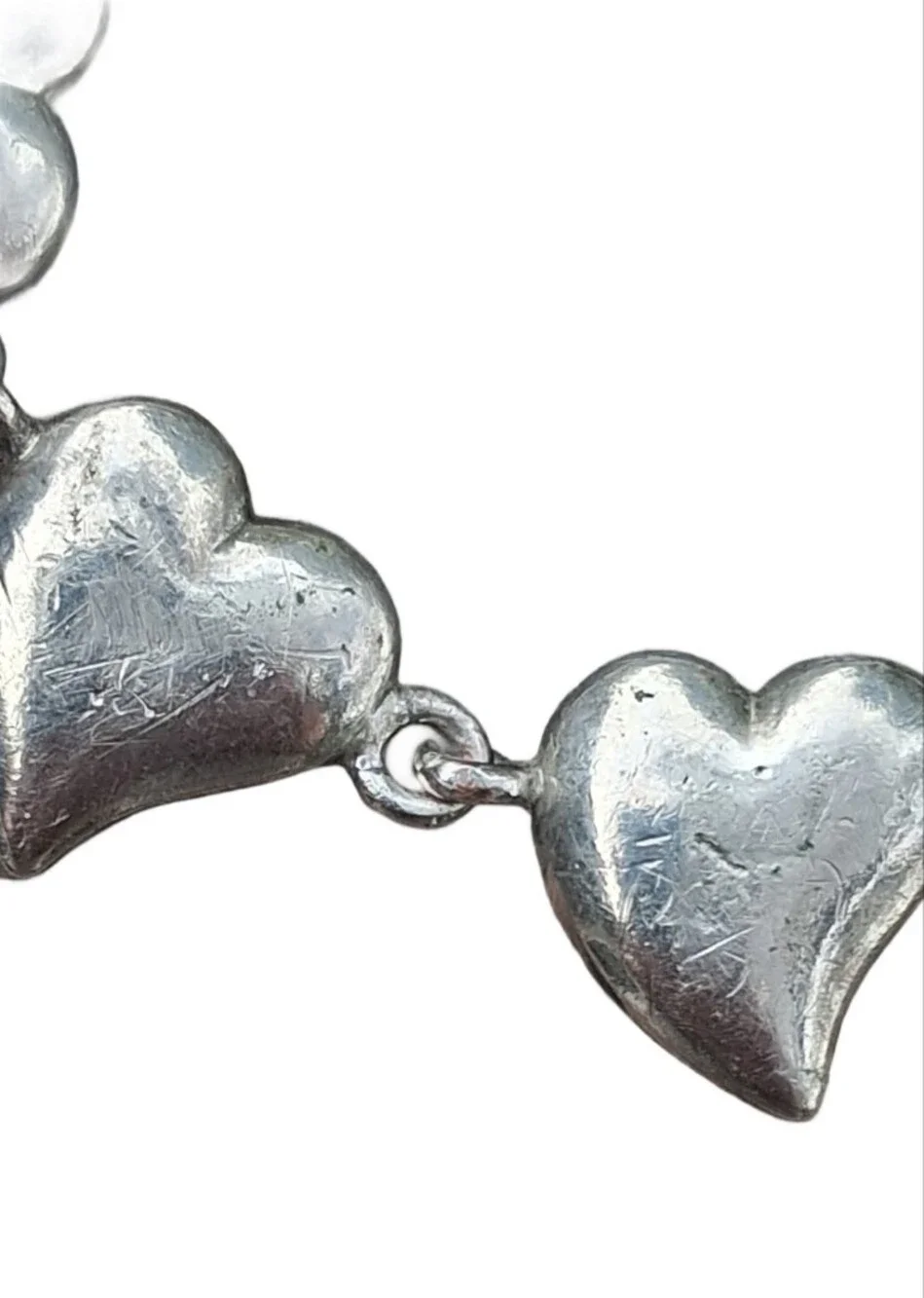 Vintage Silver Tone Heart Link Bracelet Adjustable Cuffed Hearts